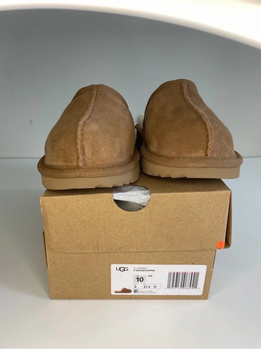 UGG Keegan Chestnut Suede Shearling Slide Slippers Kids 10M Cozy House Shoes
